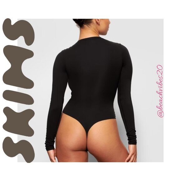 SKIMS Fits Everybody Long Sleeve Crew-Neck Bodysuit Onyx Large NWT O-338 - Picture 3 of 11